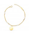 18K PULSERA ORO AMARILLO CON PERLAS 3.5MM Y CHAPA REDONDA 10MM. LARGO: 15+2CM