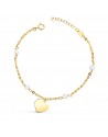 18K PULSERA ORO AMARILLO CON PERLAS 3.5MM Y CHAPA CORAZON 10MM. LARGO: 15+2CM