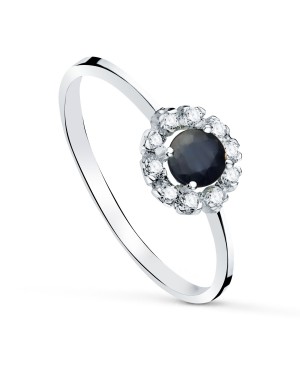 18K SORTIJA ORO BLANCO CON ZAFIRO 4MM Y 0,26 QTES Y CIRCONITAS. CUAJO 7 X 7 M