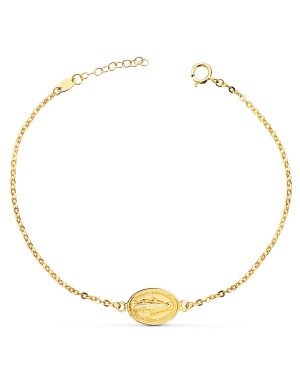 18K PULSERA ORO AMARILLO CON MEDALLA MILAGROSA 13 X 10 MM.  LARGO: 17+2 CM