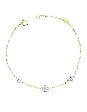18K PULSERA ORO BICOLOR CHATON DE 3 ROMBOS CON DIAMANTES SI-H 0.045  QTS. 17 CM