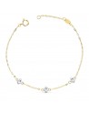 18K PULSERA ORO BICOLOR CHATON DE 3 ROMBOS CON DIAMANTES SI-H 0.045  QTS. 17 CM