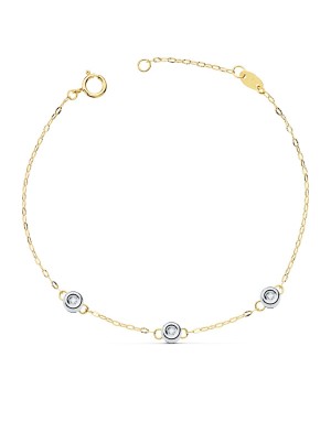 18K PULSERA BICOLOR CADENA FORZADA 19CM TRES DIAMANTES 0.045 QTS.  G-VS2