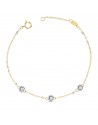 18K PULSERA BICOLOR CADENA FORZADA 19CM TRES DIAMANTES 0.045 QTS.  G-VS2