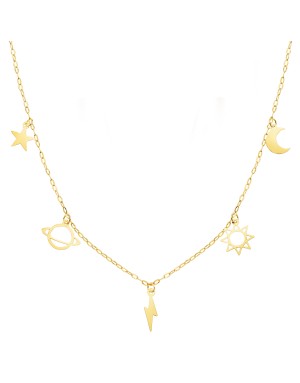 18K GARGANTILLA ORO AMARILLO CON COLGANTES UNIVERSO CADENA FORZADA TALLADA 42 3 CM