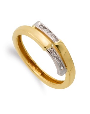 9K SORTIJA ORO BICOLOR BANDAS CON CIRCONITAS CARRIL.