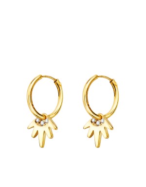 18K AROS ORO AMARILLO TUBO CON COLGANTE SOL CIRCONITAS 9X8 MM ARO 12X1 MM