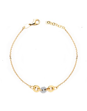 18K PULSERA ORO BICOLOR CADENITA FORZADA Y MOTIVO CON CIRCONITAS ANCHO: 6 MM. LARGO: 19 CM