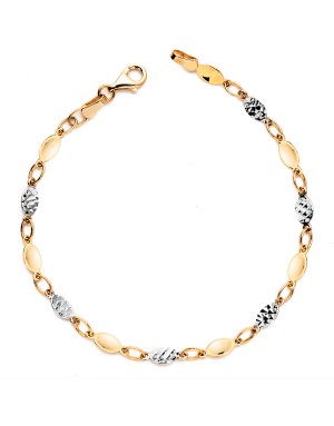 18K PULSERA ORO BICOLOR CON CHAPITAS LISAS Y TALLADAS ANCHO: 4 MM. LARGO: 20 CM