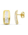 18K PENDIENTES ORO BICOLOR GRECA BRILLO 11X5.5 MM CIERRE PRESION