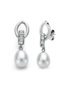 18K PENDIENTES LARGOS ORO BLANCO PERLA Y CIRCONITAS PRESION