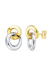 18K PENDIENTES ORO BICOLOR DOBLE ARO BRILLO 13 X 10 MM. CIERRE PRESION