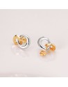18K PENDIENTES ORO BICOLOR DOBLE ARO BRILLO 13 X 10 MM. CIERRE PRESION
