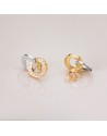 18K PENDIENTES ORO BICOLOR DOBLE ARO LISO Y GRECA 13 X 9 MM. CIERRE PRESION