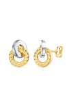 18K PENDIENTES ORO BICOLOR DOBLE ARO LISO Y GRECA 10 X 7 MM. CIERRE PRESION