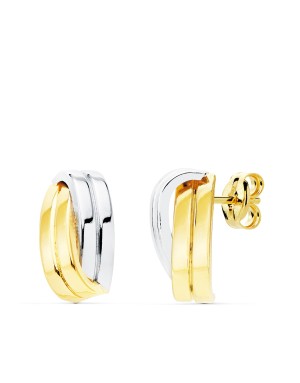 18K PENDIENTES ORO BICOLOR BANDAS LISAS. 13X7 MM CIERRE DE PRESION.