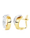 18K PENDIENTES ORO BICOLOR BANDAS Y CIRCONITAS 15X8 MM