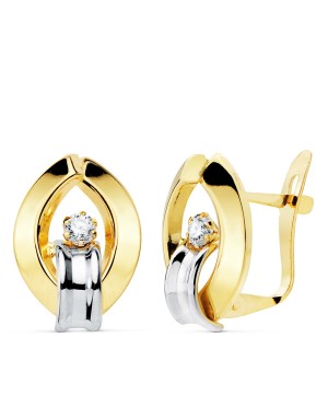 18K PENDIENTES ORO BICOLOR BANDAS Y CIRCONITAS 14X10 MM