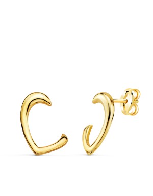 18K PENDIENTES ORO AMARILLO MEDIO CORAZON BRILLO. CIERRE PRESION 12 X 11 MM