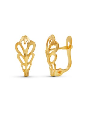18K PENDIENTES ORO AMARILLO HOJA TALLADA 14X6 MM CIERRE CATALAN