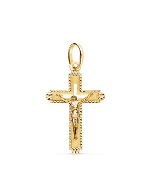 18K CRUZ ORO AMARILLO CON CRISTO TALLADA 27 X 17 MM