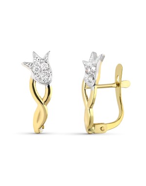 9K PENDIENTES ORO BICOLOR TULIPAN CIRCONITA 15X5 MM CIERRE CATALAN