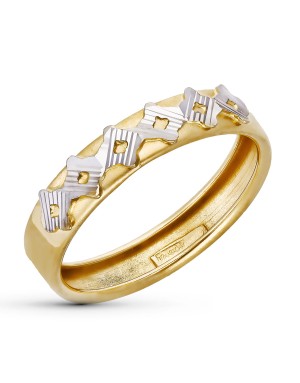 18K SORTIJA ORO BICOLOR TALLADA ANCHO 4 MM