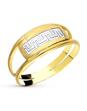 18K SORTIJA ORO BICOLOR GRECA CALADA ANCHO 7 MM