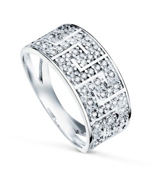 9K SORTIJA ORO BLANCO CON CIRCONITAS Y DIBULO DE GRECA ANCHO CUERPO 9 MM