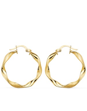 18K AROS ORO AMARILLO HUECOS RETORCIDOS MATE Y BRILLO 24X2.5 MM