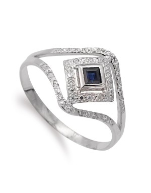 18K SORTIJA ORO BLANCO ZAFIRO Y CIRCONITAS