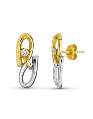 18K PENDIENTES BICOLOR CIRCONITAS 17X6 MM