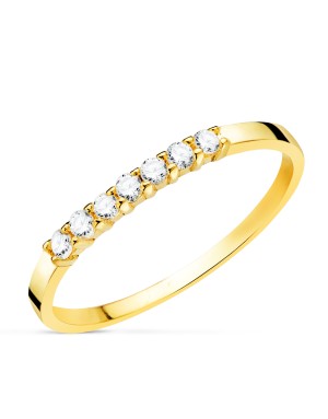 18K SORTIJA ORO AMARILLO 7 DIAMANTES TALLA BRILLANTE 0.160 QTS. SI-H