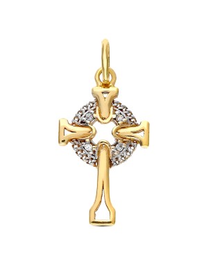 9K CRUZ SIN CRISTO ORO BICOLOR CELTA CIRCONITAS 18 X 11 MM