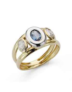 9K SORTIJA ORO BICOLOR CON PIEDRA AGUAMARINA Y CIRCONITAS