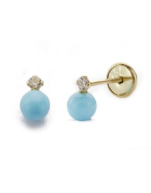 18K PENDIENTES ORO AMARILLO TURQUESA CIRCONITA 6X4 MM. CIERRE TUERCA