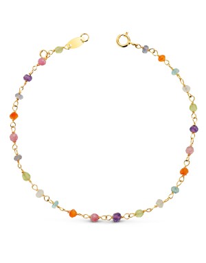 18K PULSERA ORO AMARILLO BOLAS COLORES 3MM. LARGO: 18.5 CM