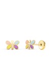 18K PENDIENTES ORO AMARILLO LIBELULA ESMALTE PASTEL 7 X 5 MM. CIERRE TUERCA