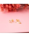 18K PENDIENTES ORO AMARILLO MARIPOSA ESMALTE ROSA 7 X 4,5 MM. CIERRE TUERCA