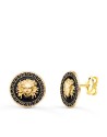 18K PENDIENTES ORO AMARILLO MEDUSA Y BORDE DE GRECA ESLAMTE NEGRO. ANCHO: 12 MM. CIERRE PRESION