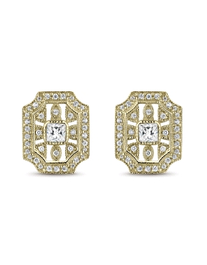 PENDIENTES ORO AMARILLO ART DECO CIRCONITAS                                                         