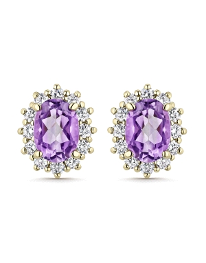 PENDIENTES ORO AMARILLO CUAJO CIRCONITAS CON AMATISTA OVAL 8*6                                      