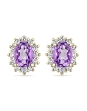 PENDIENTES ORO AMARILLO CUAJO CIRCONITAS CON AMATISTA OVAL 8*6                                      