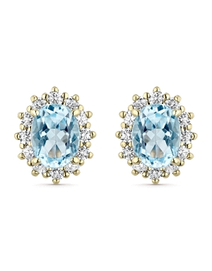 PENDIENTES ORO AMARILLO CUAJO CIRCONITAS CON TOPACIO AZUL OVAL 8*6                                  