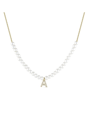 GARG. ORO AMARILLO 30 PERLAS PASADAS DE 3-3,50MM Y INICIAL A CIRCONITA                              