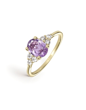 SORTIJA ORO AMARILLO CIRCONITAS Y AMATISTA FINA OVAL 8*6                                            