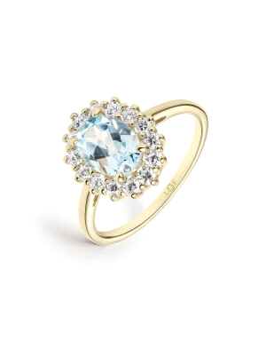 SORTIJA ORO AMARILLO CUAJO CIRCONITAS CON TOPACIO AZUL OVAL 8*6                                     