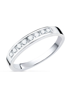 18K ALIANZA 8 DIAMANTES ORO BLANCO 0.240 QTS. PUREZA VS2 COLOR G TALLA BRILLANTE