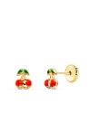 18K PENDIENTES ORO AMARILLO CEREZAS ESMALTE 5X4 MM. CIERRE TUERCA