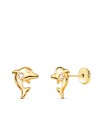 18K PENDIENTES ORO AMARILLO DELFINES CON CIRCONITAS 8 X 6 MM. CIERRE TUERCA